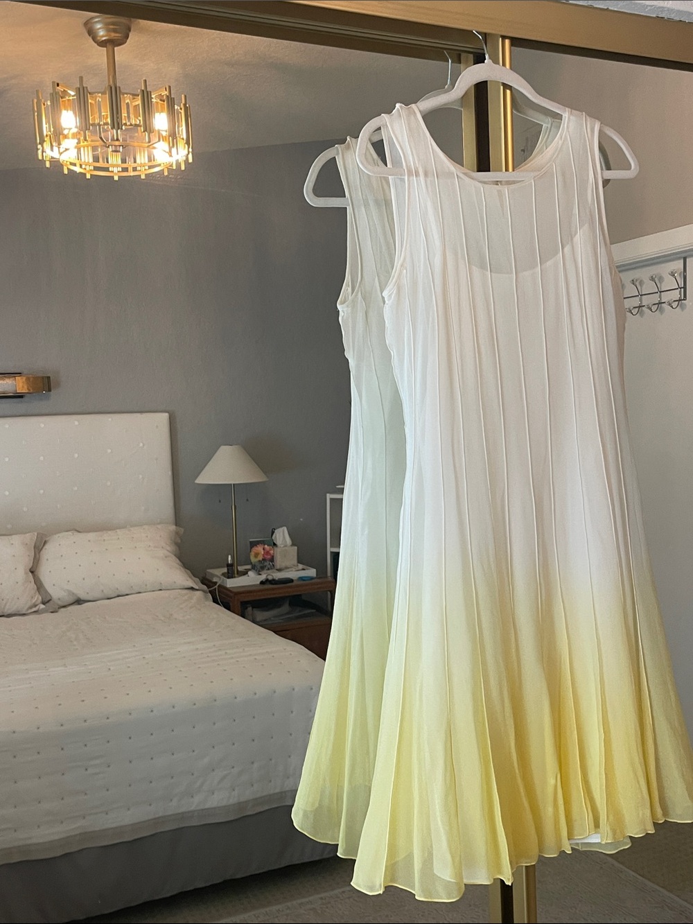 Sleeveless White to Yellow Ombre Pleated Sundress